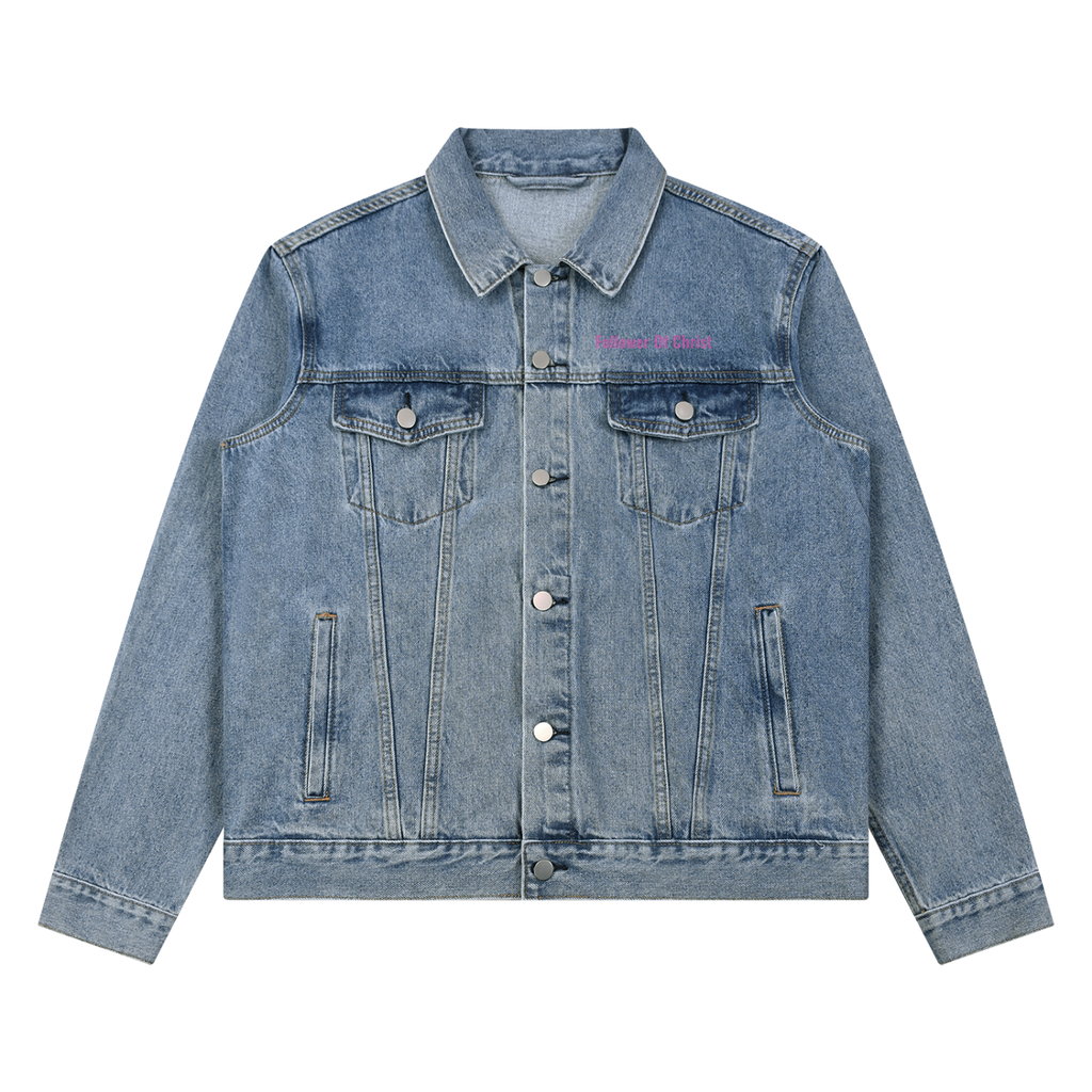 Unisex Vintage Wash Denim Jacket Half Hood Half Holy