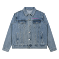 Unisex Vintage Wash Denim Jacket Half Hood Half Holy